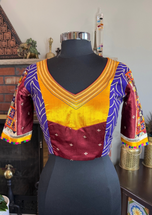 Yellow Maroon Gota Kutchi Blouse